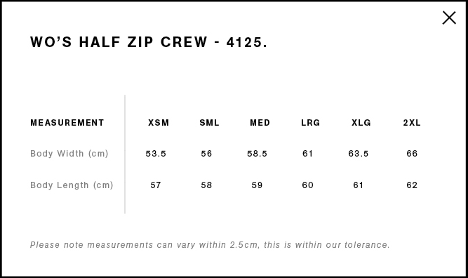 Womens Half Zip Crew