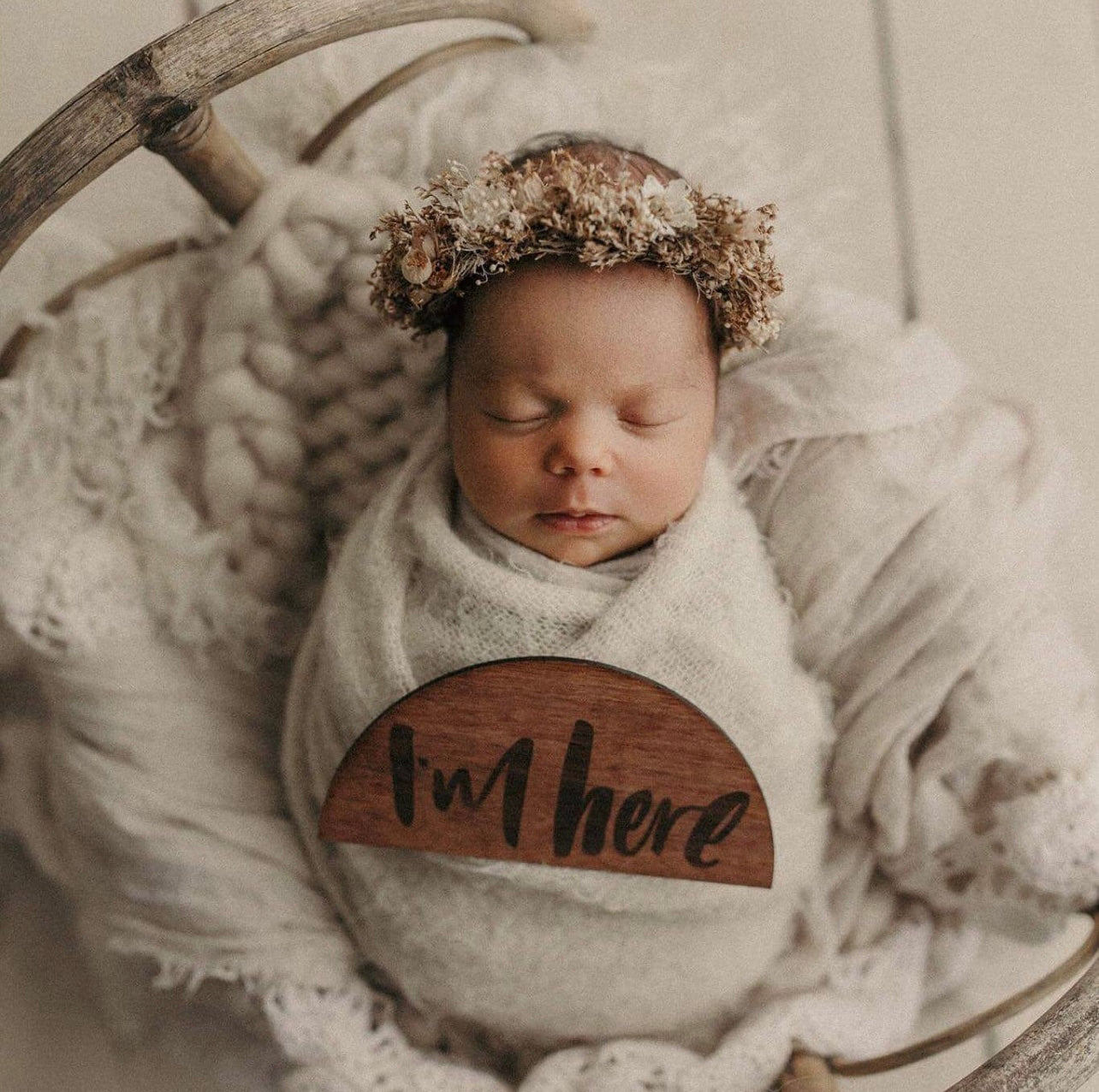 Timber “I’m Here” semi circle plaque - Spare Time Co.