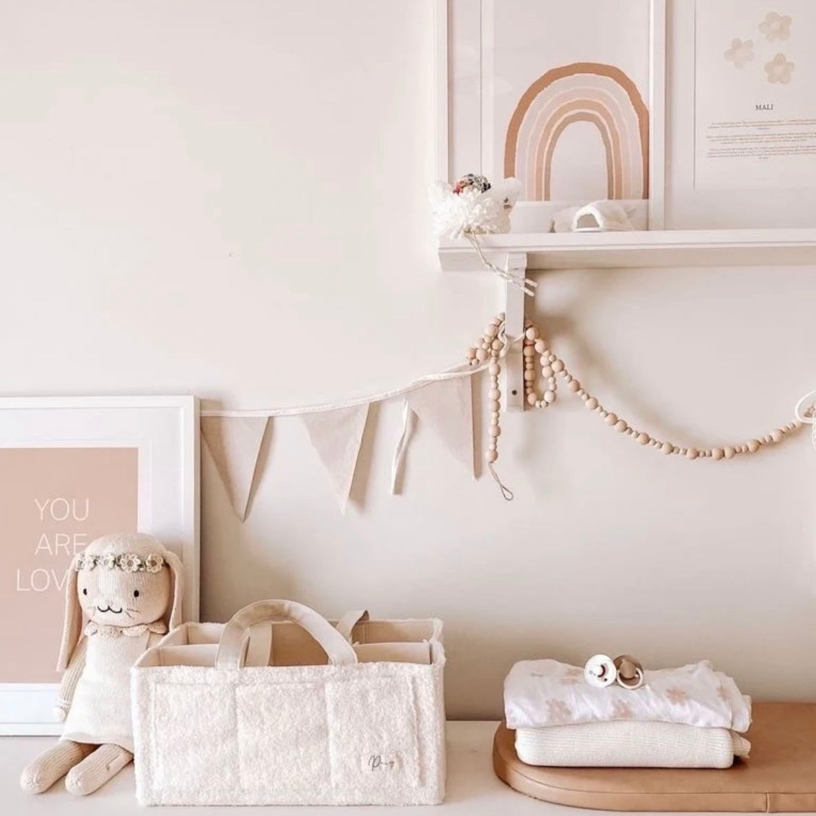 Nappy Caddy Organiser Teddy White & Bone Handles - Petite & Co