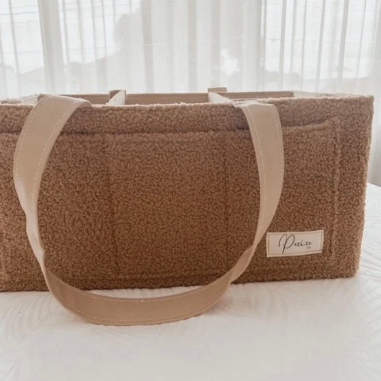 Nappy Caddy Organiser Teddy Brown & Brown Handles - Petite & Co