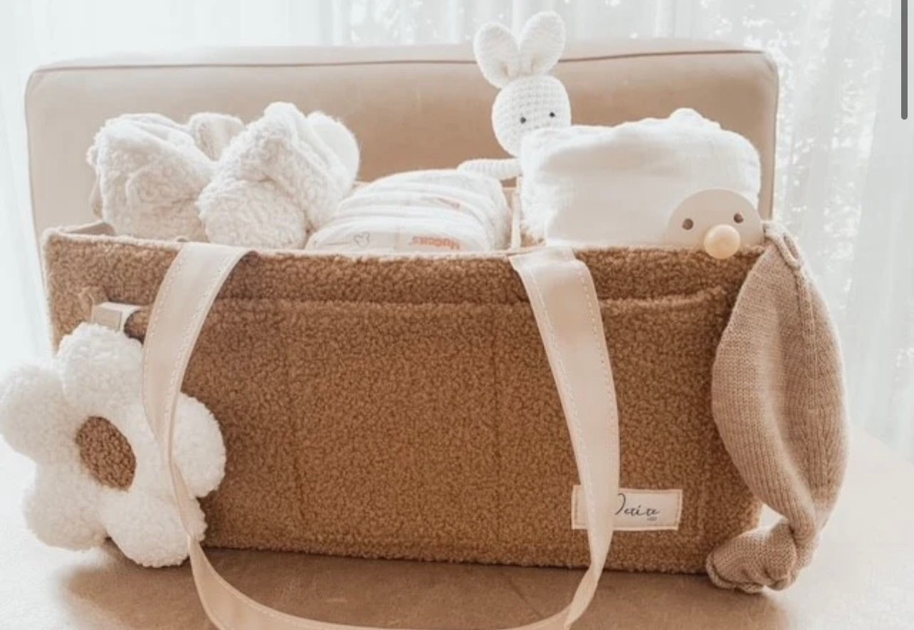 Nappy Caddy Organiser Teddy Brown & Brown Handles - Petite & Co